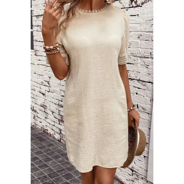Lace Detail Round Neck Short Sleeve Mini Dress