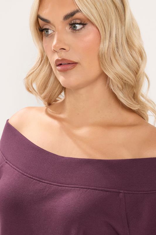 Burgundy Red Ribbed Off Shoulder Sweatshirt detail 3