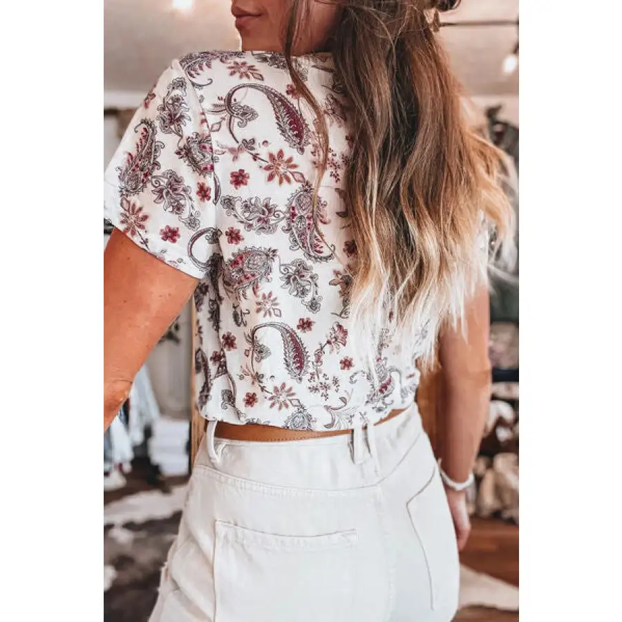 Paisley Mock Neck T Shirt