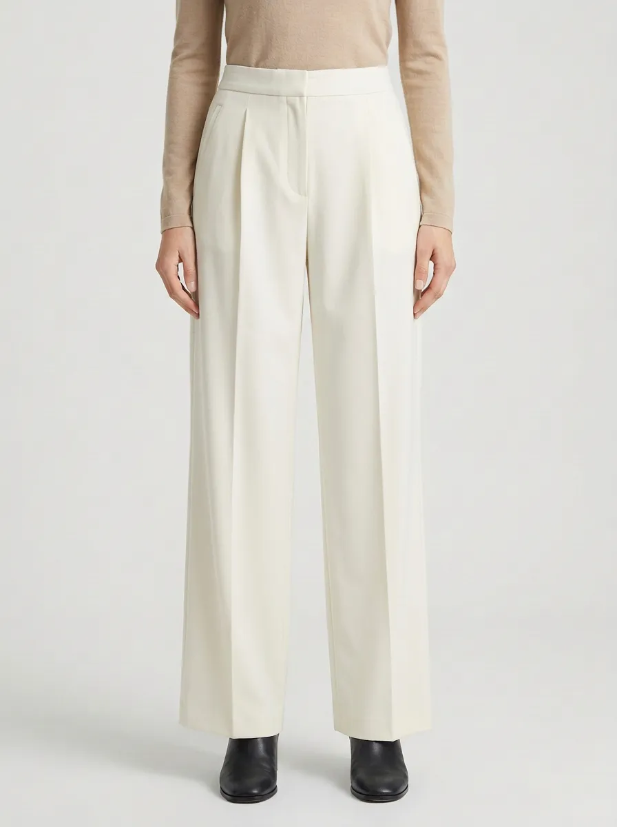 Relaxed Profile Pleated Wide-Leg Trousers