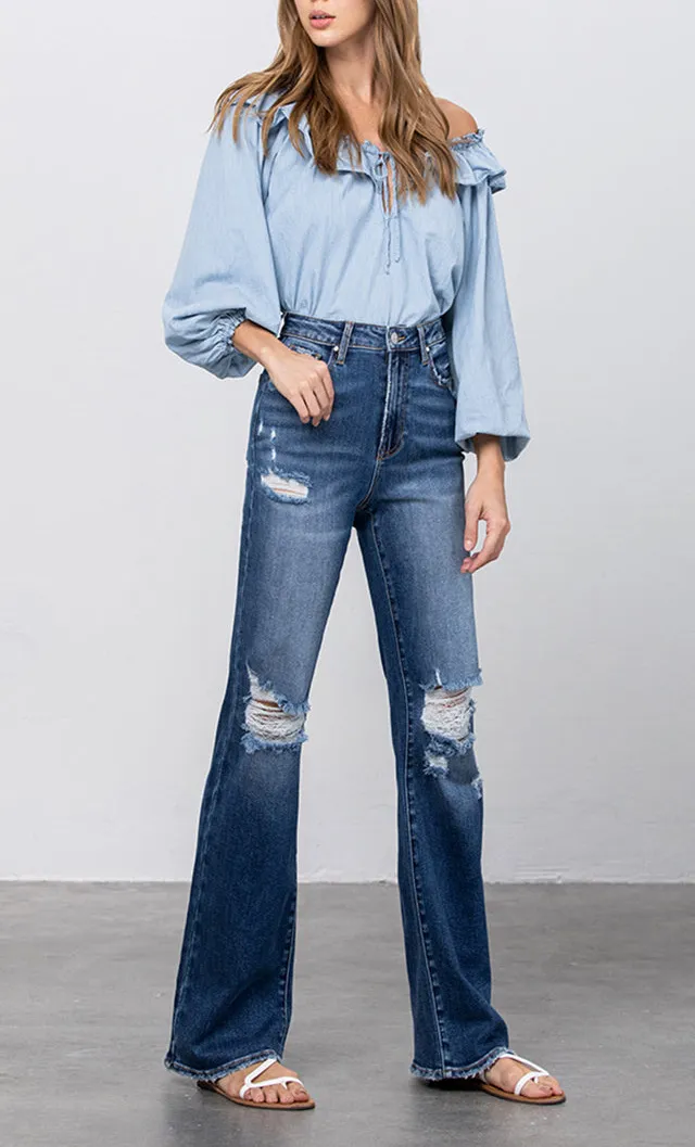 High Waist Long Relaxed Bootcut Flare Jeans