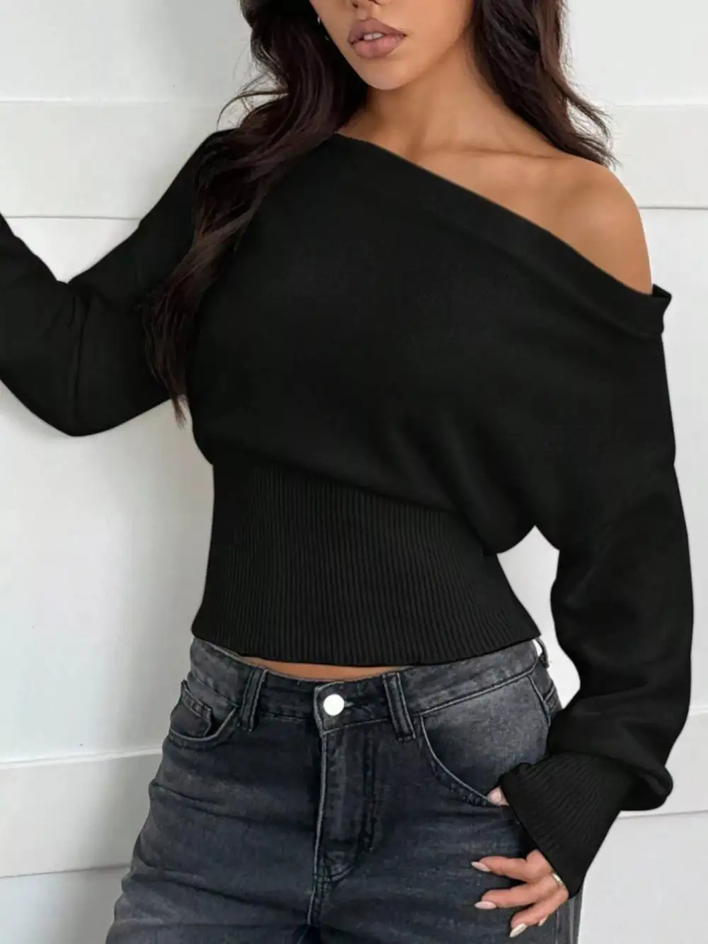 One Shoulder Cropped Sweater