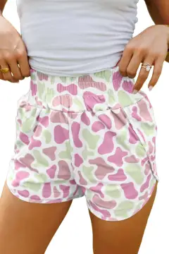 Camouflage Print Shirred High Waist Athleisure Shorts