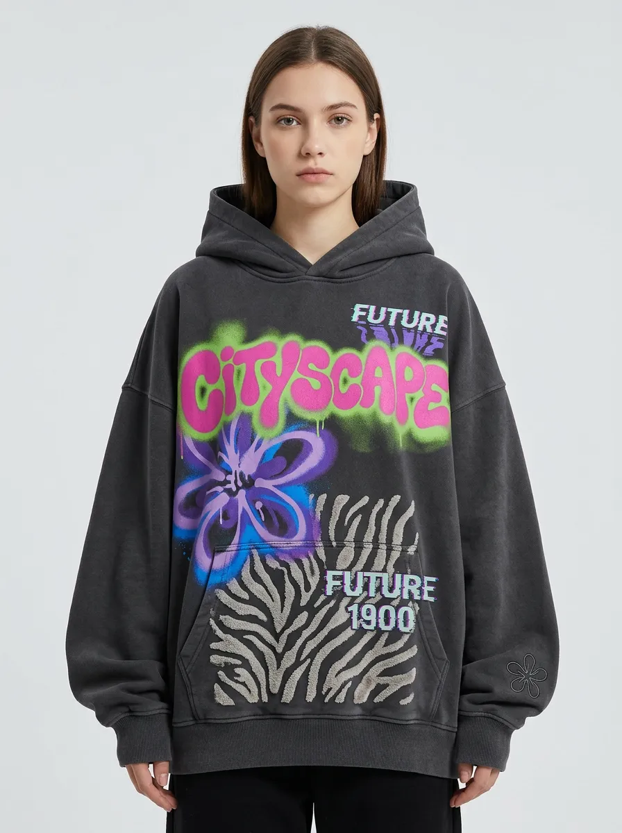 Unisex Streetwear Graffiti Zebra Floral Hoodie