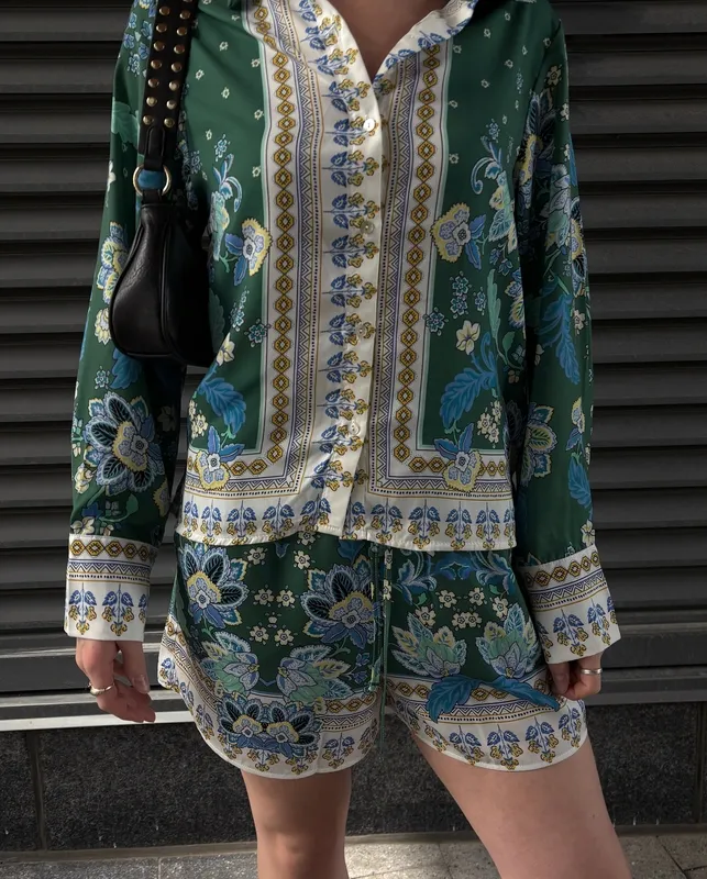 Silky Button Front Long Sleeve Blouse
