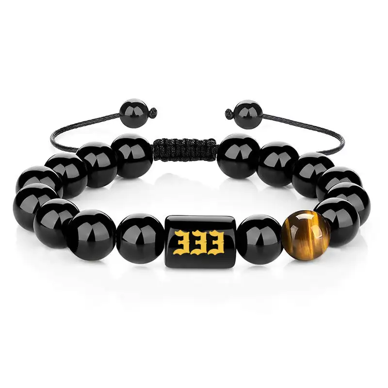 Angel Number Natural Obsidian Tiger Eye Fulfillment Bracelet