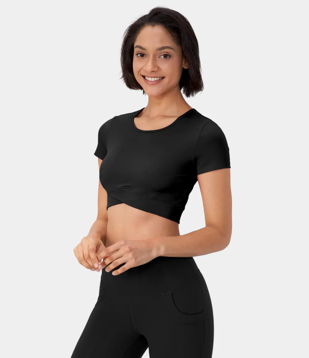 Softlyzero Plush Crossover Hem Cropped Sports Top