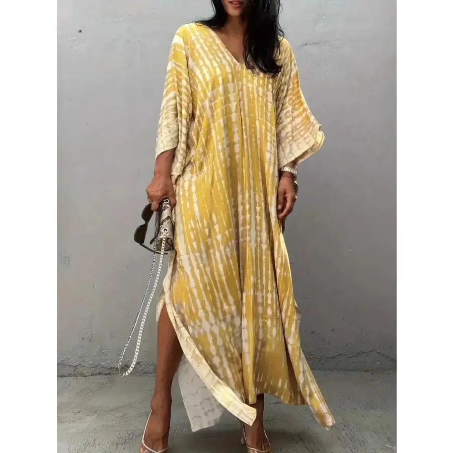 Tie Dye V Neck Maxi Dress with Flowy Sleeves