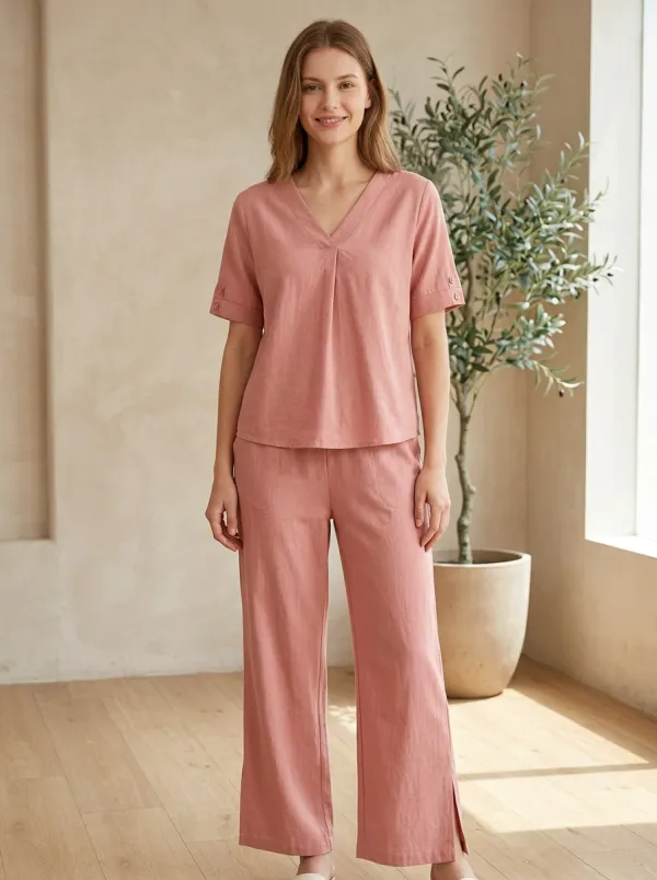 Minimalist Women's V-Neck Casual Lounge Set