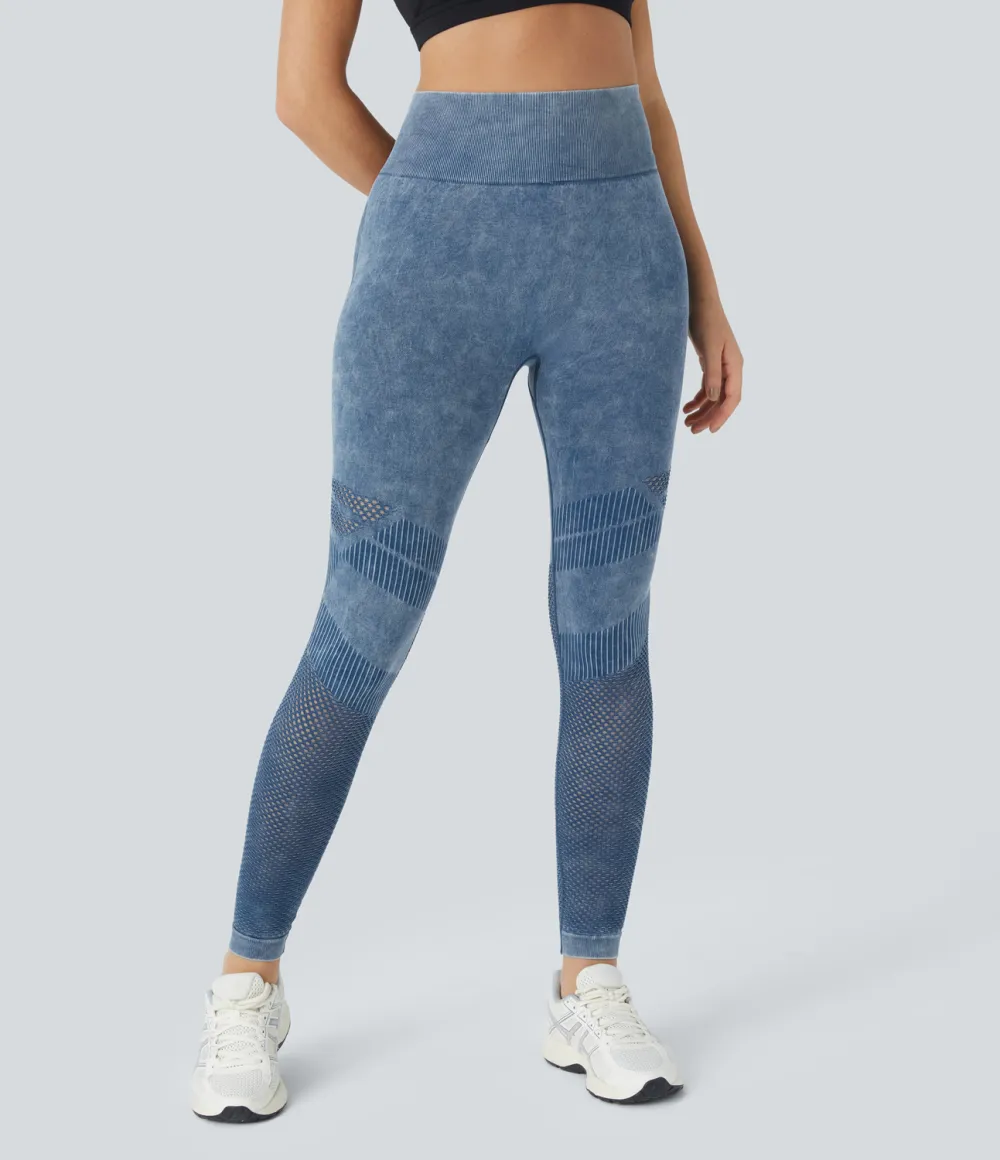 Seamless Flow High Waisted Cut Out Washed Yoga 7/8 Leggings