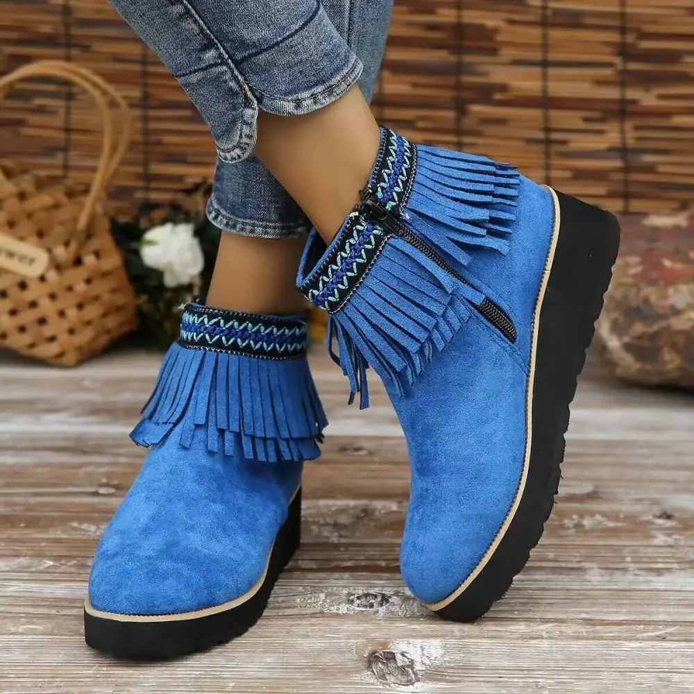 Fringe Round Toe Ankle Boots