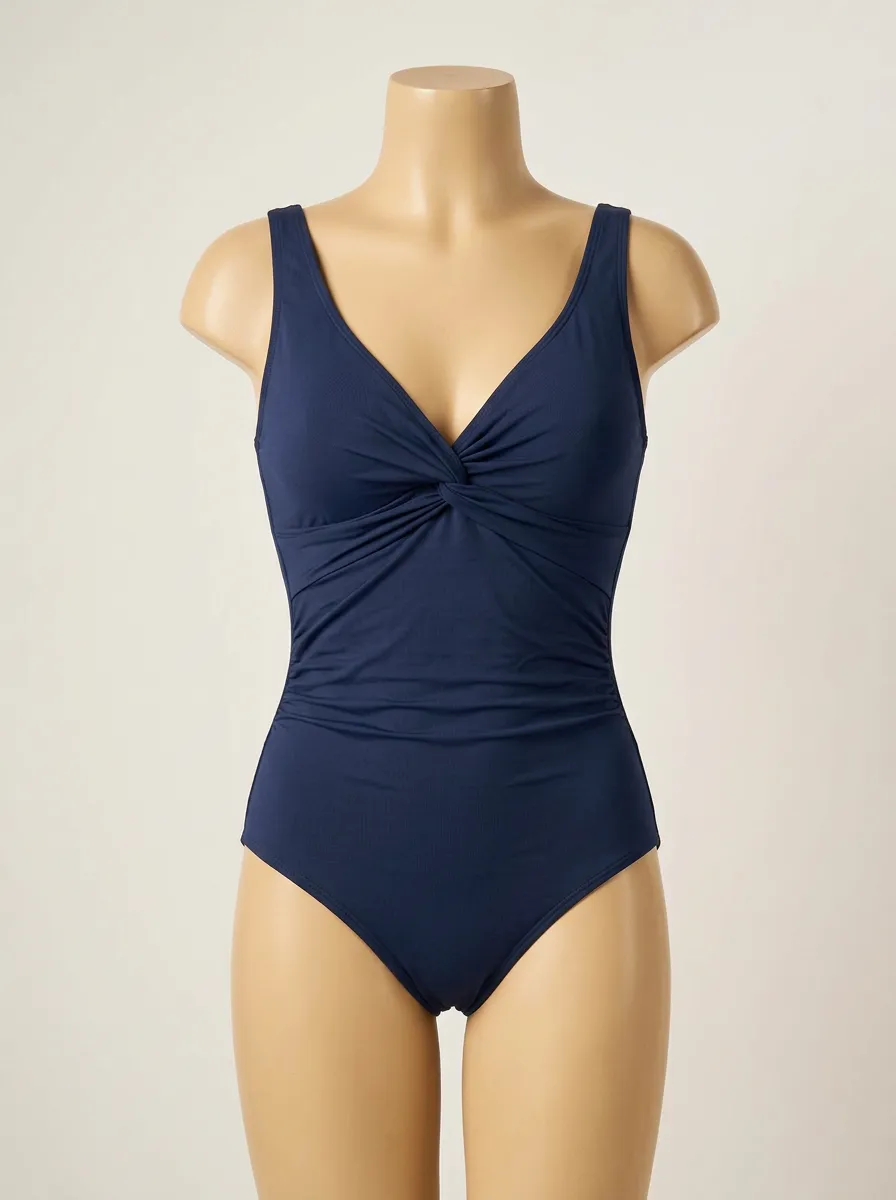 Classic Twist-Front V-Neck Ruched One-Piece Swimsuit
