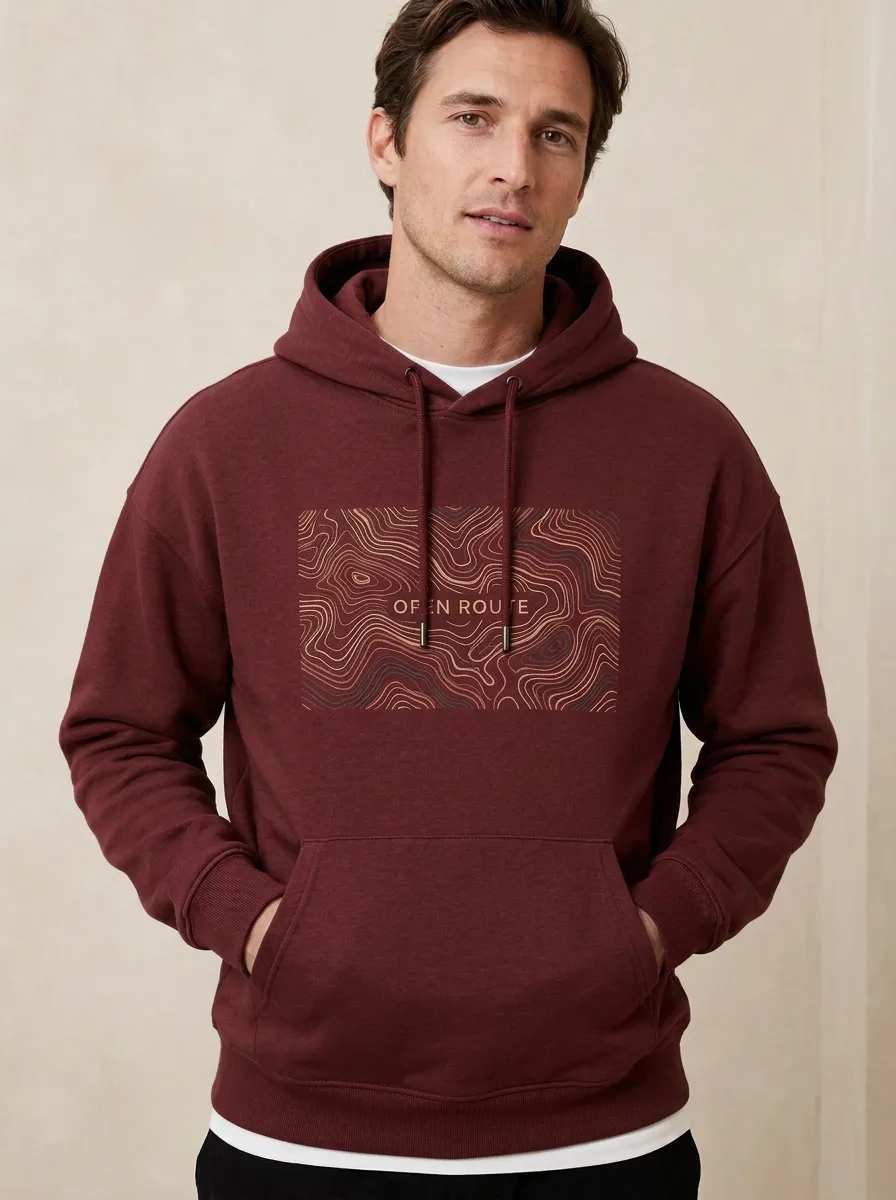 Men's Topographic Line Graphic Casual Hoodie