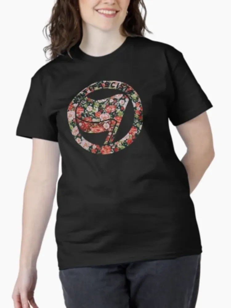 Women's Intricate Floral Logo Pattern Print Crew Neck Short-Sleeve T-Shirt