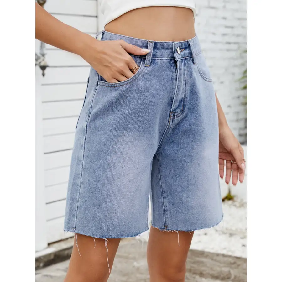Raw Hem Washed Denim Shorts