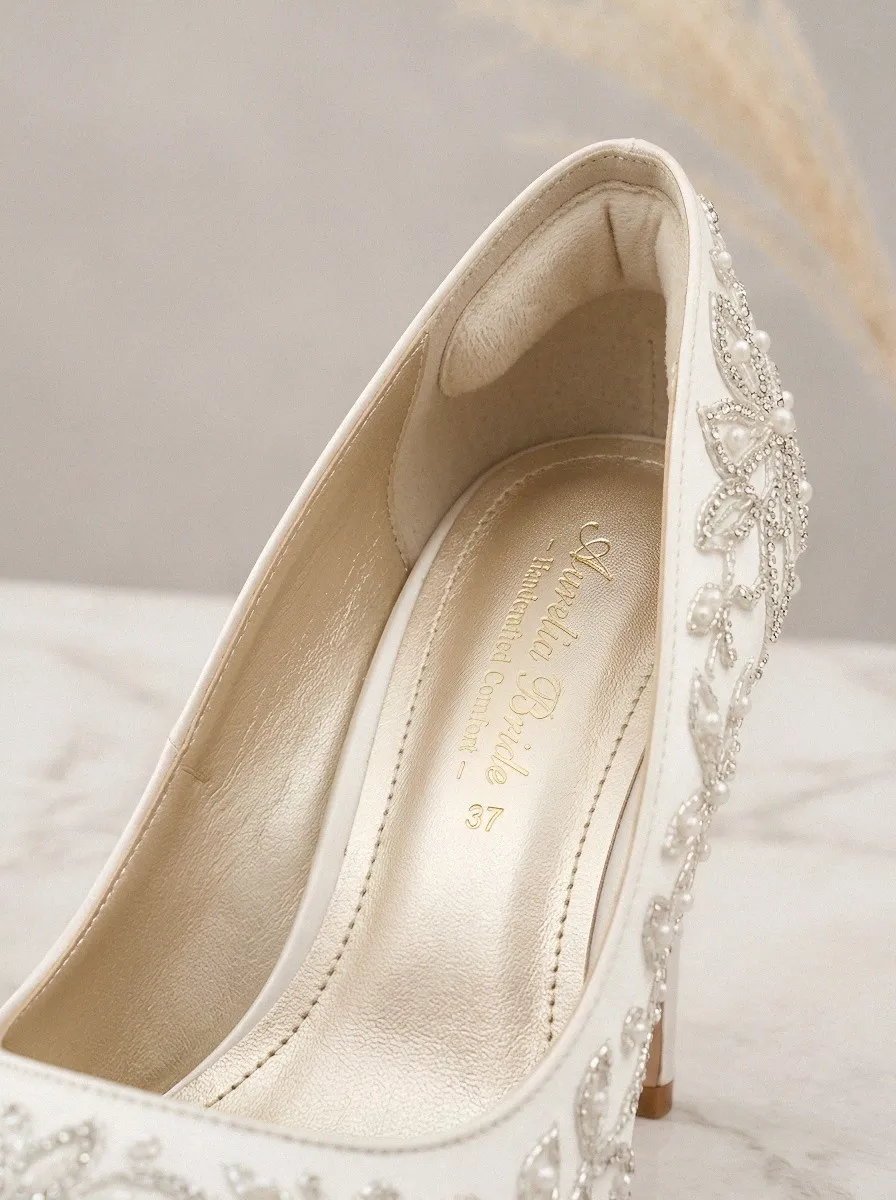 Pearl Floral Embroidered Women's Formal High Heels