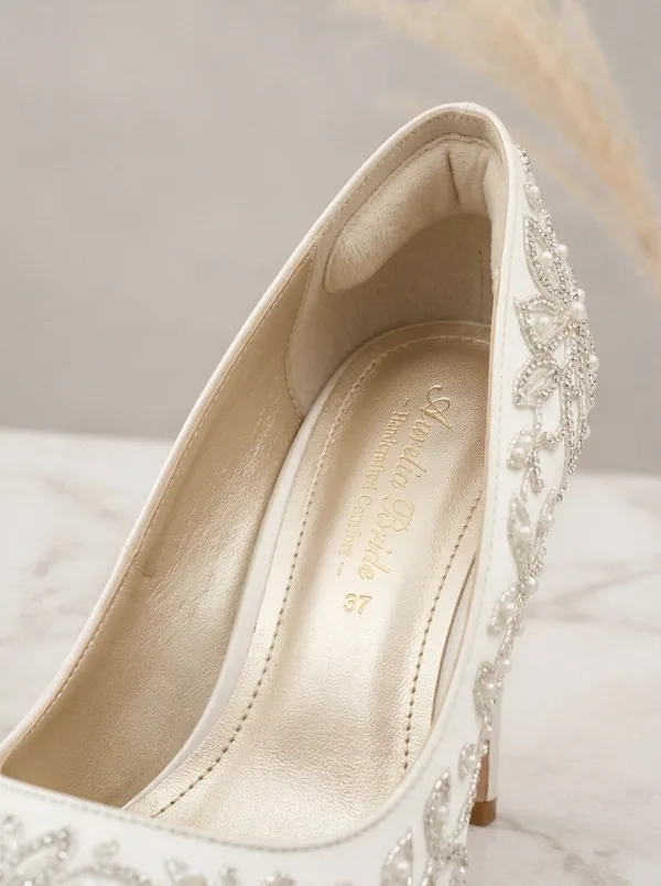 Pearl Floral Embroidered Women's Formal High Heels