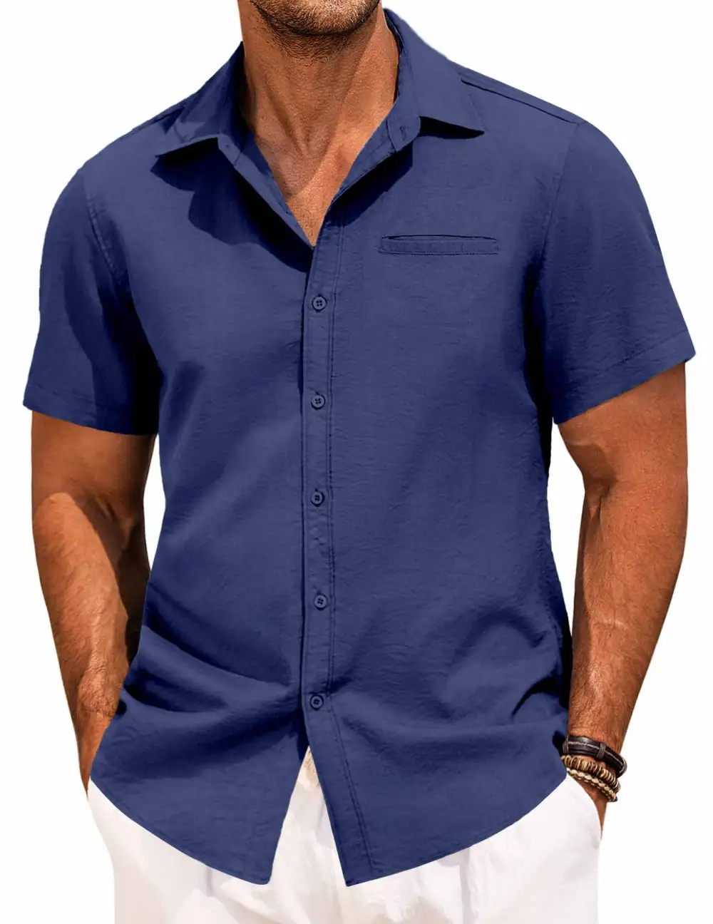 Linen Blend Button Front Shirt