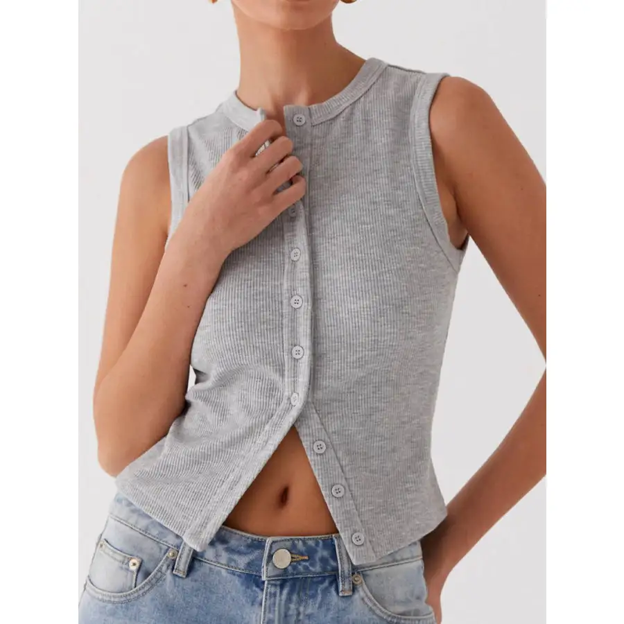 Button Up Round Neck Tank