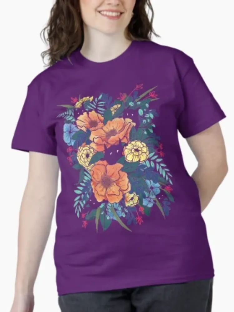 Women's Vibrant Colorful Floral Print Crew Neck Short-Sleeve T-Shirt