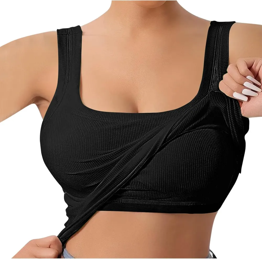 Women's Ribbed U-Back Built-In Bra Tank Top