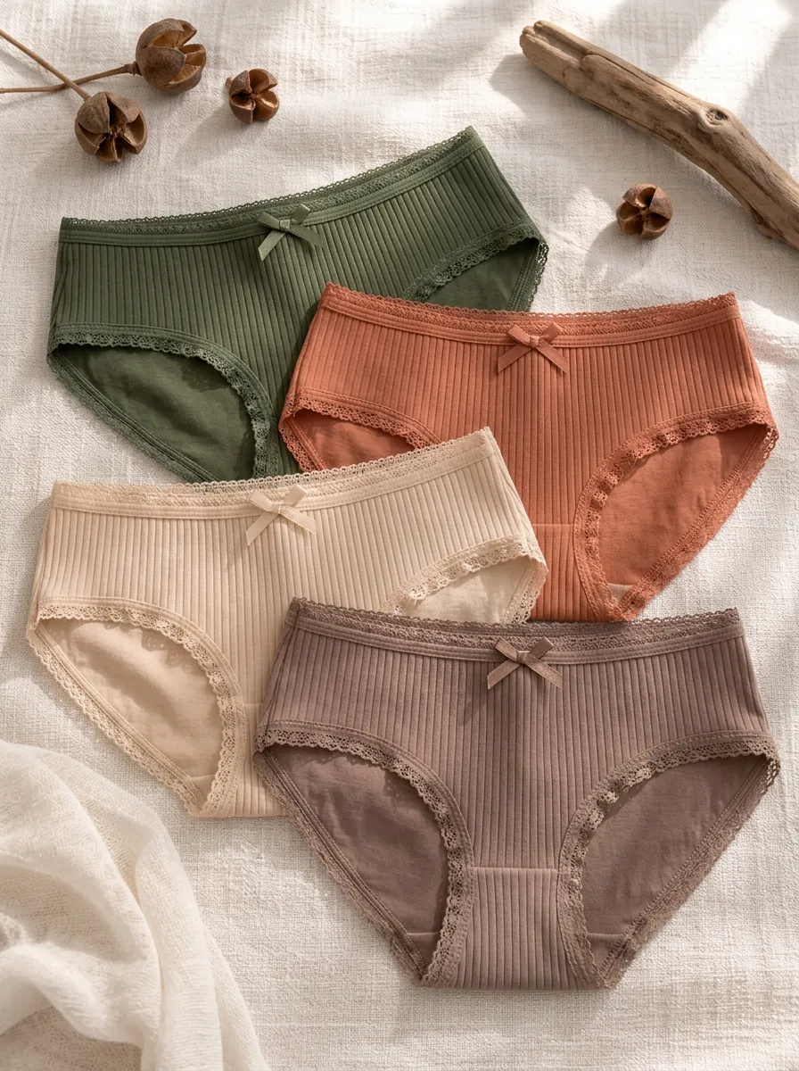 Women's Ribbed Cotton-Blend Lace-Trim Briefs Multipack