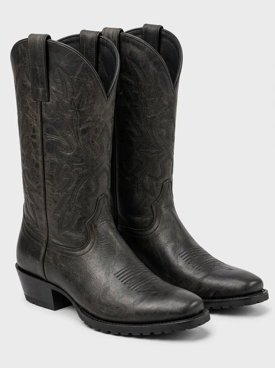 Men's Vintage Finish Embroidered Leather Cowboy Boots