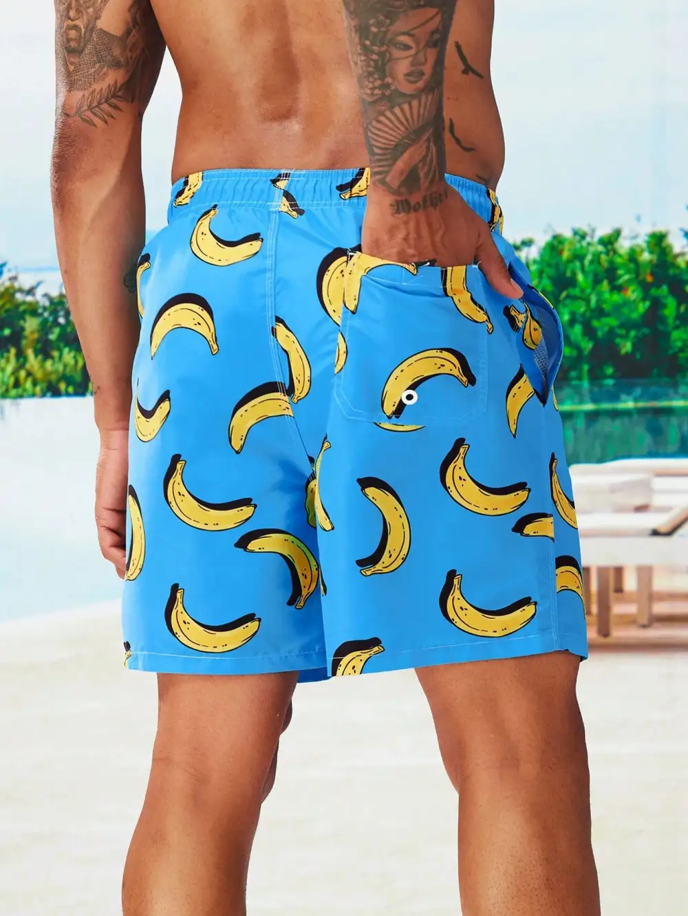 Men's Pocket Banana Print Swim Trunks