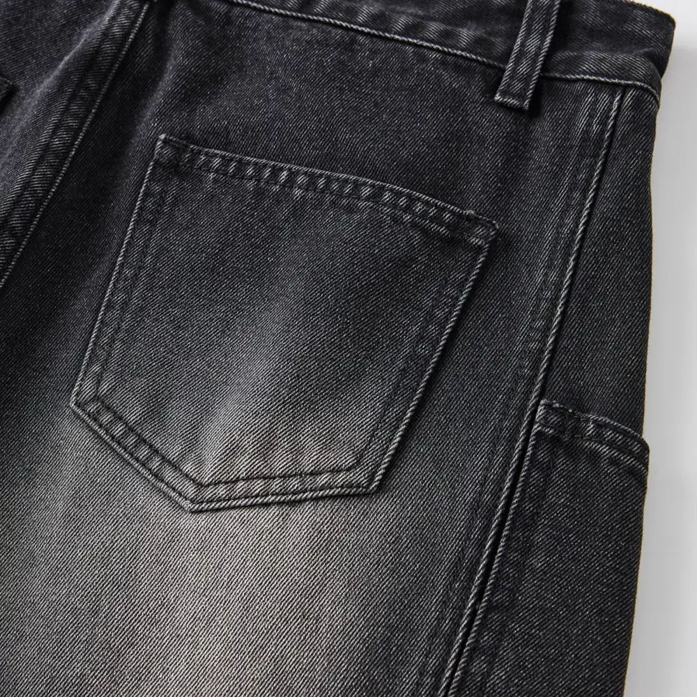 Straight Leg Cargo Washed Denim Jeans