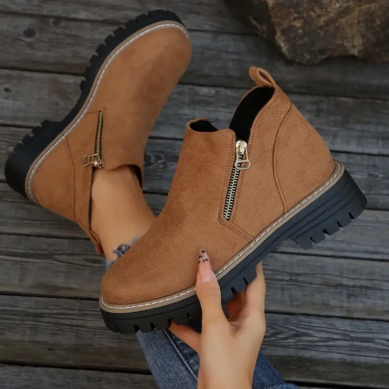 Pull On Buckle Strap Ankle Boots