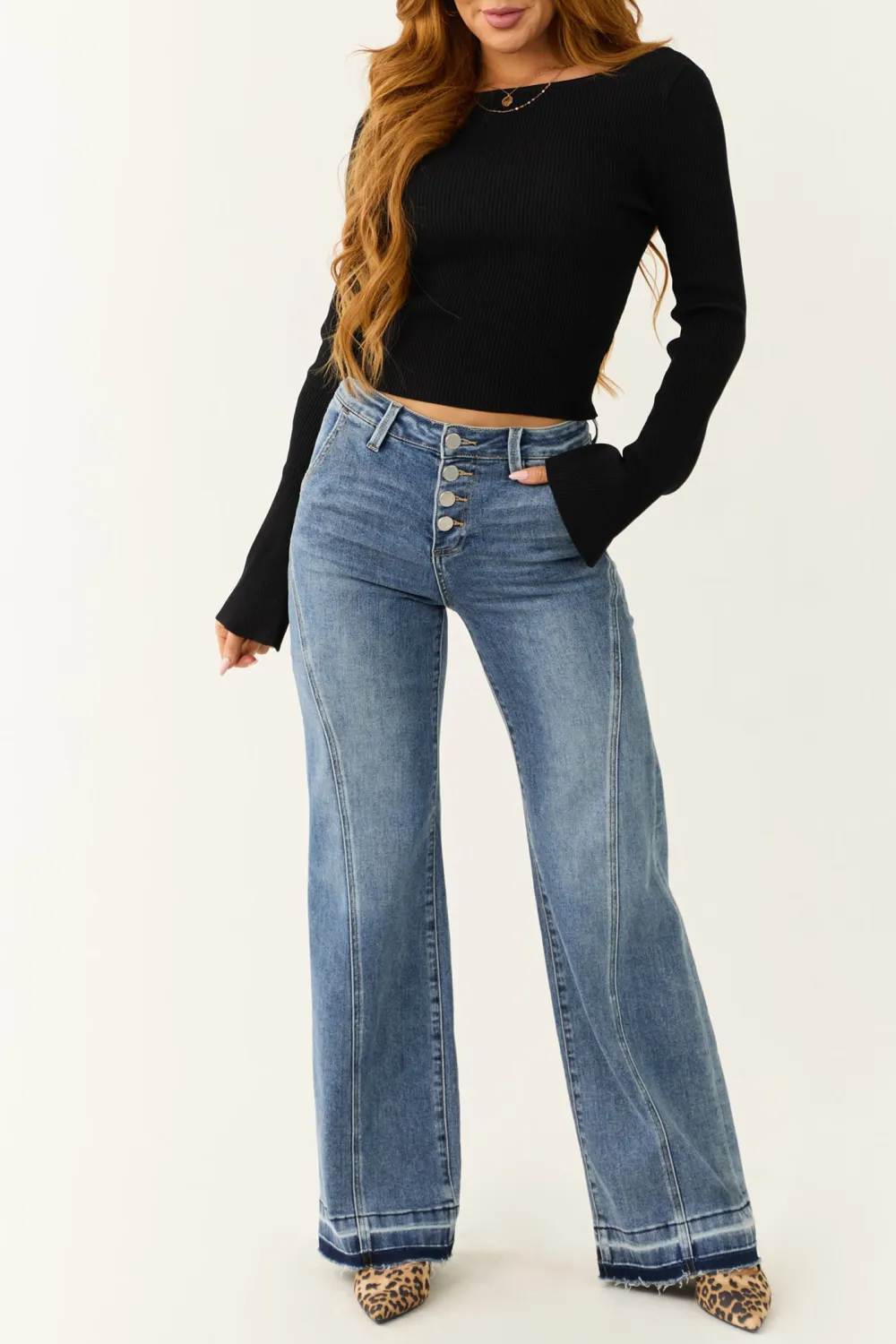 Medium Wash Flared Front Seam JEANS