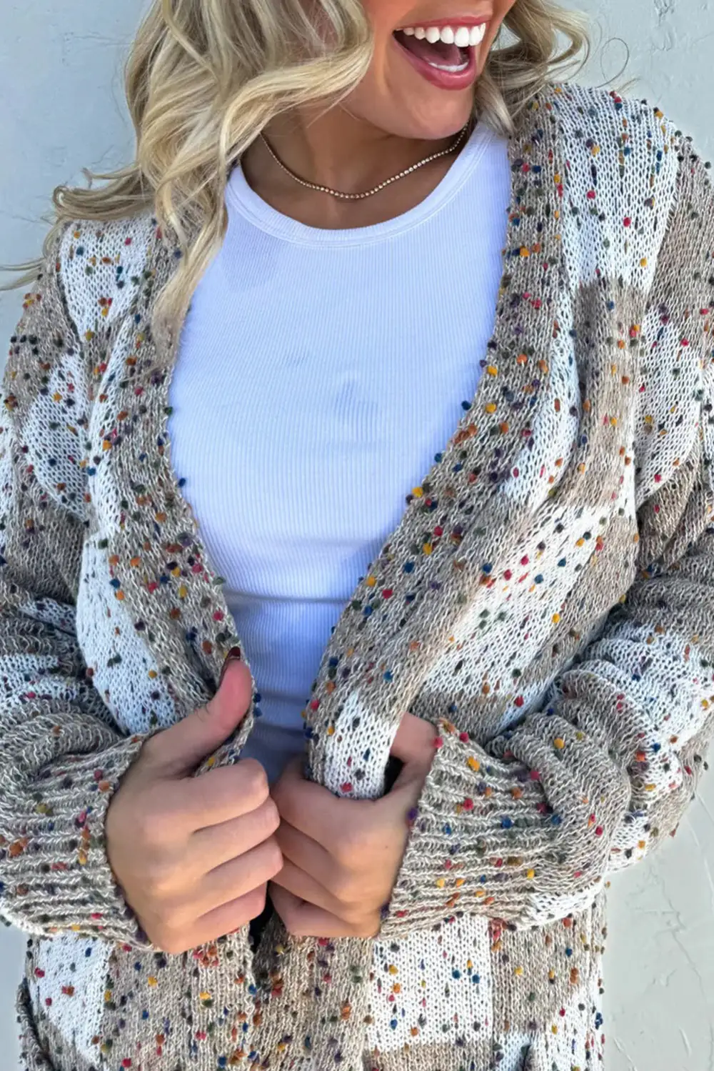 Checkered Pocketed Cardigan