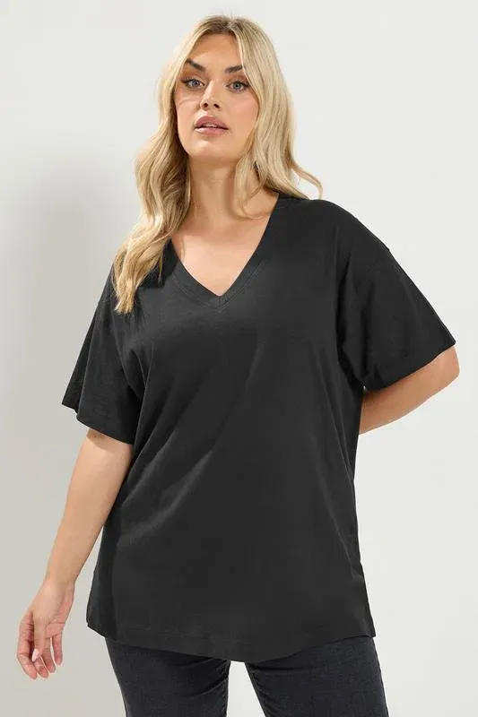 Black V-neckline Longline T-Shirt