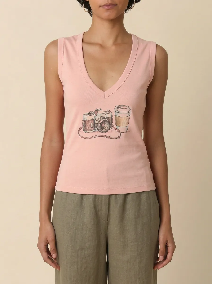 Women's Photography Coffee Vintage Camera Graphic Tank Top