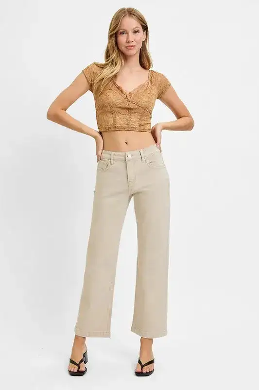 Contoured Mid Rise Straight Leg Denim Jeans