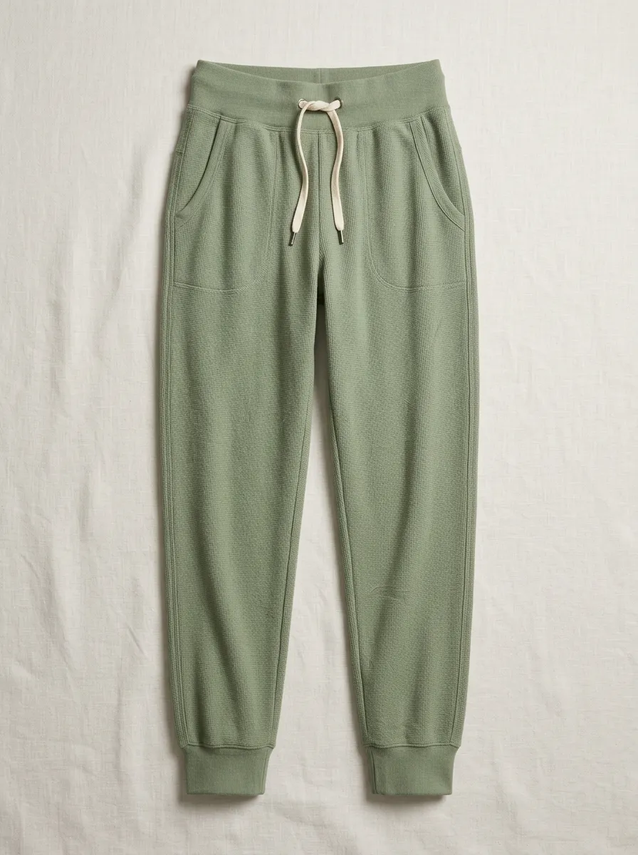 Women's Sage Green Waffle Knit Drawstring Joggers