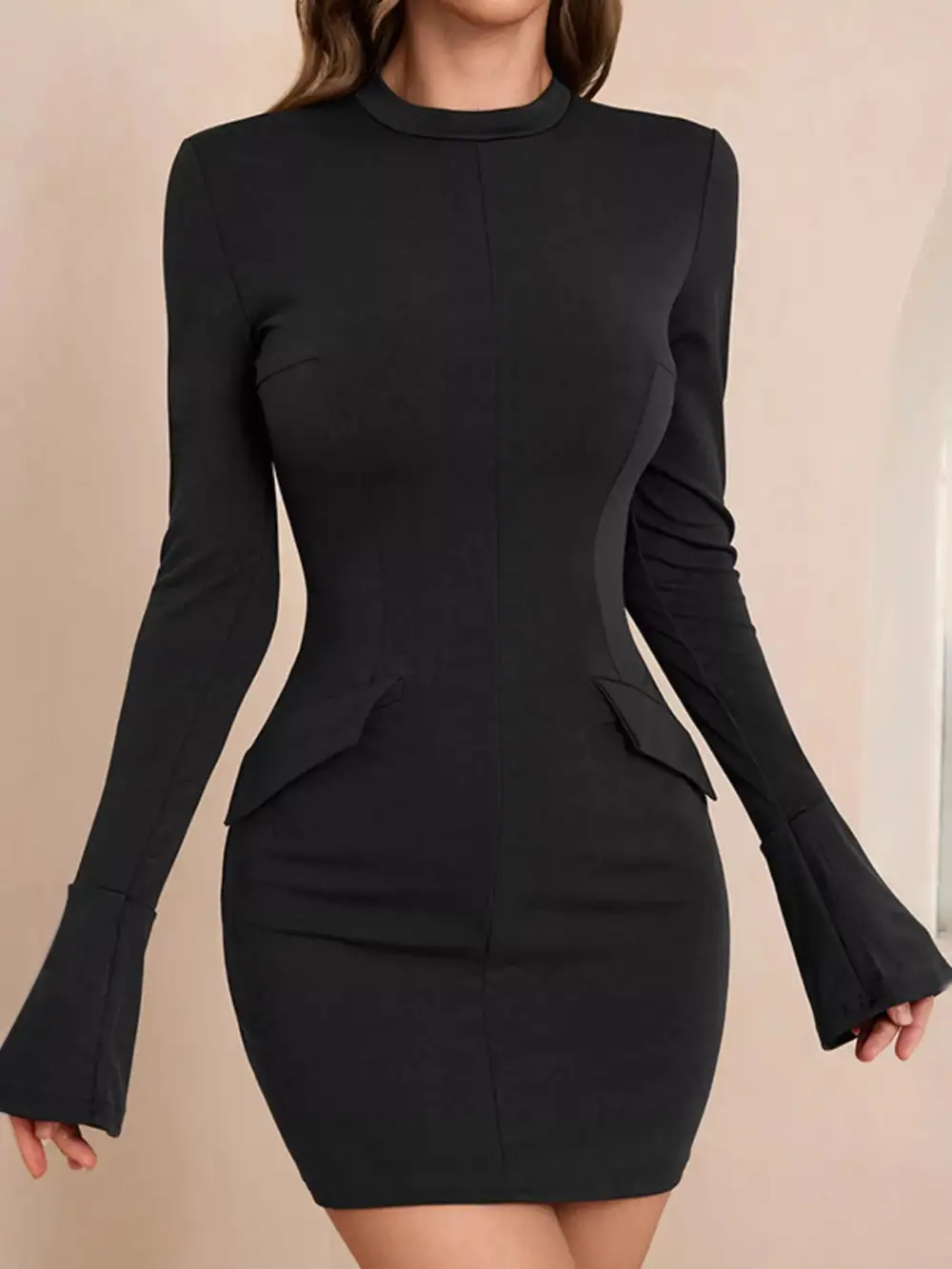 Structured Shape Mock Neck Mini Dress