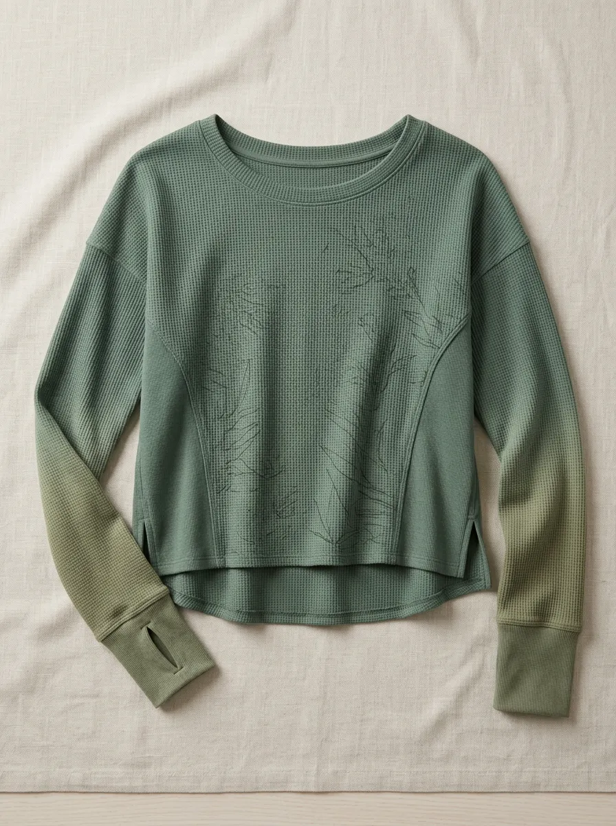 Women's Nature Lover Botanical Line Art Printed Waffle Knit Top
