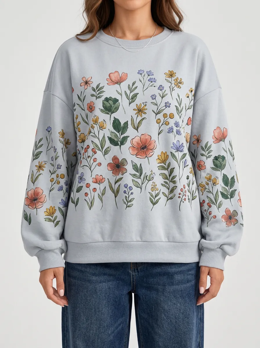 Women's Wildflower and Botanical Patterned Sweatshirt