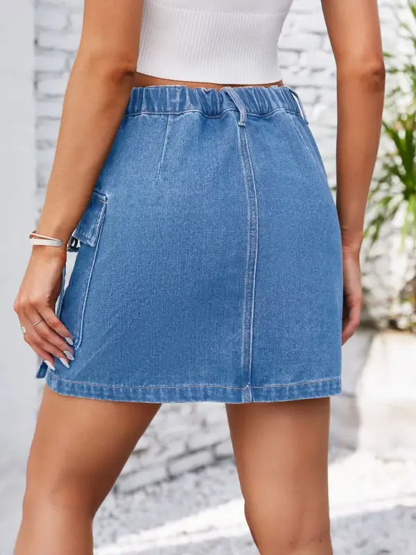 Easy Button Front Denim Detail Skirt