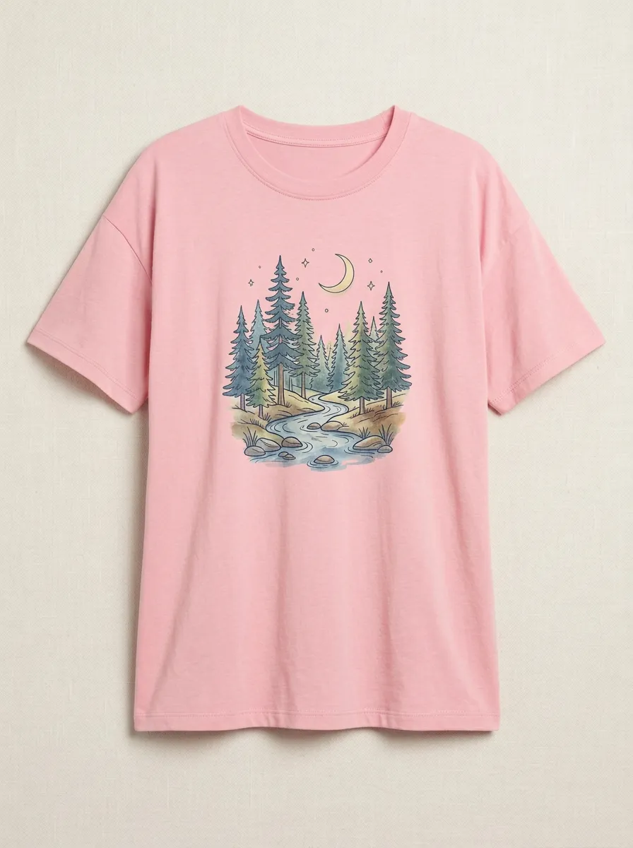 Women's Moon Forest & River Graphic Crewneck T-Shirt