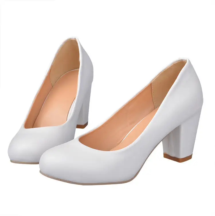 Round Toe Chunky Heel Pumps