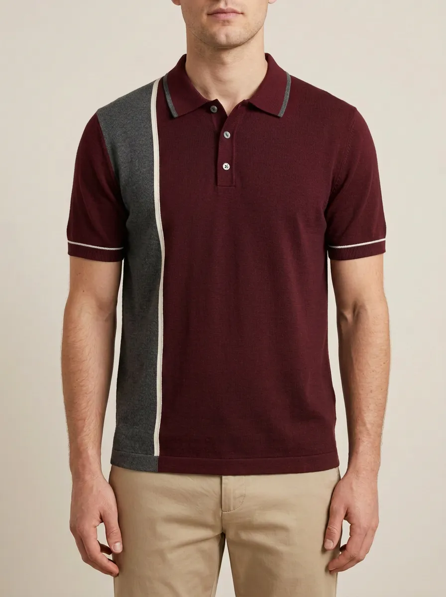Men's Classic Comfort Colorblock Stripe Knit Polo Shirt