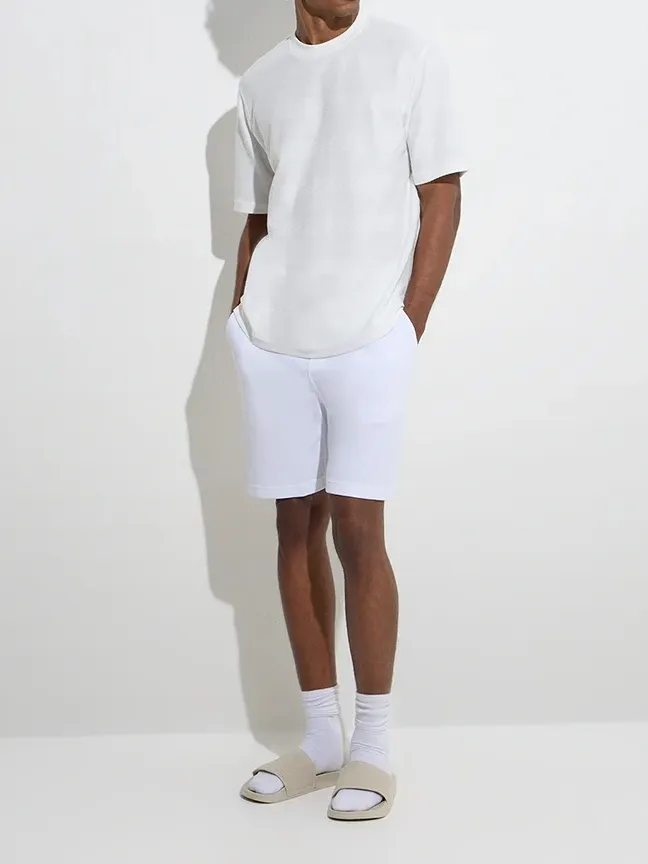 Plain White Loose Cotton-Blend T-Shirt
