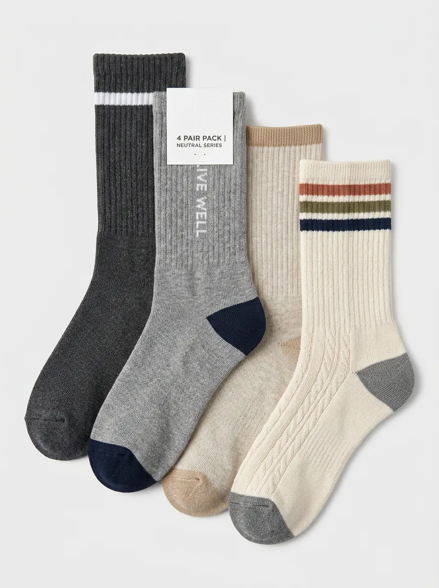 Travel-Ready Striped Men's Four-Pair Long Socks