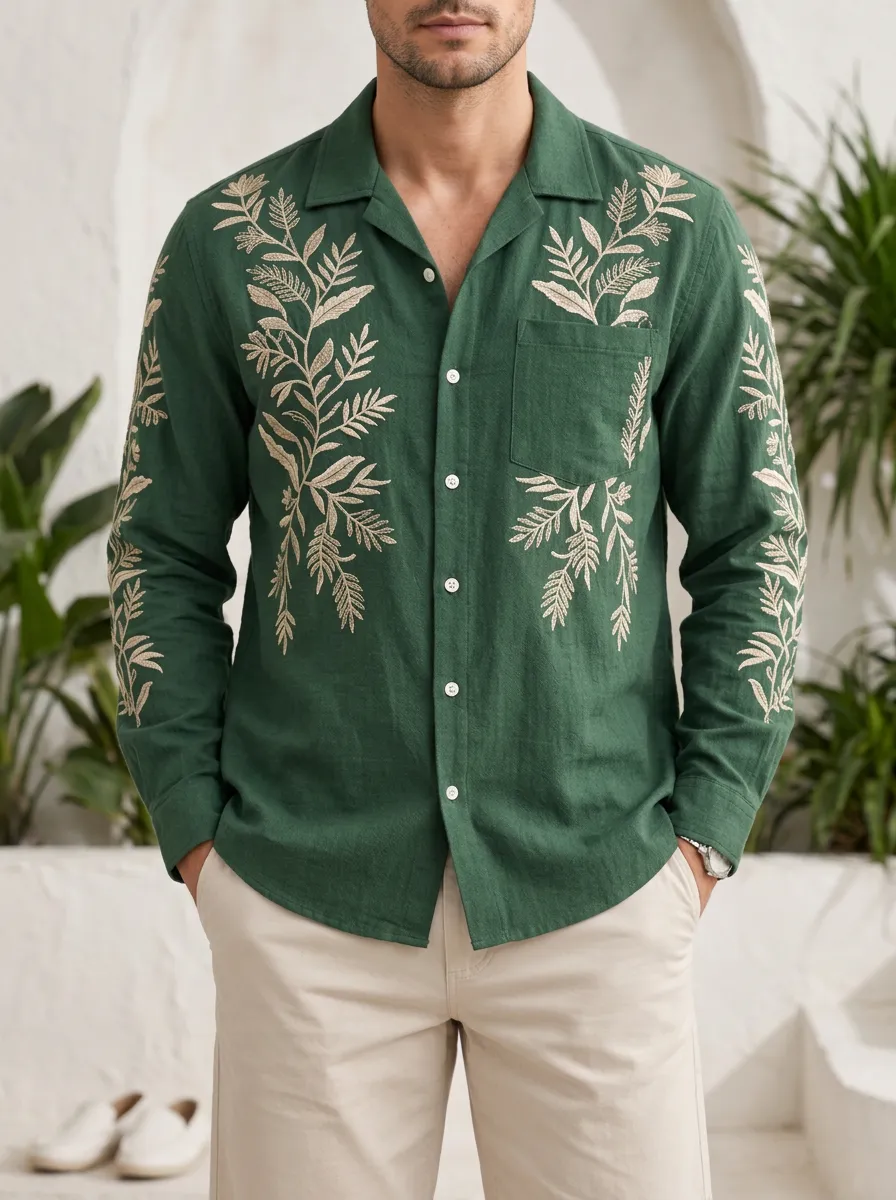 Men's Refined Botanical Nature Embroidered Shirt