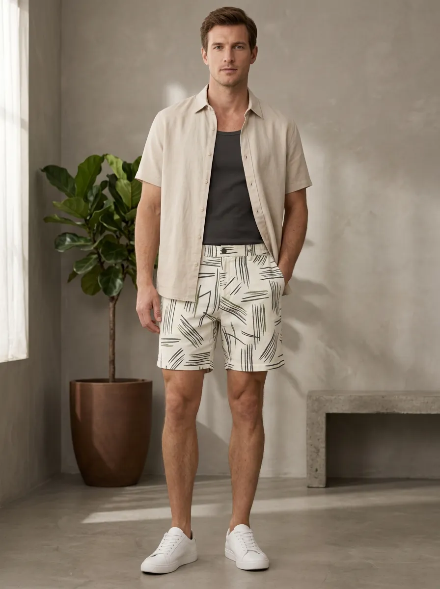 Men's Brushstroke Abstract Artful Printed Shorts