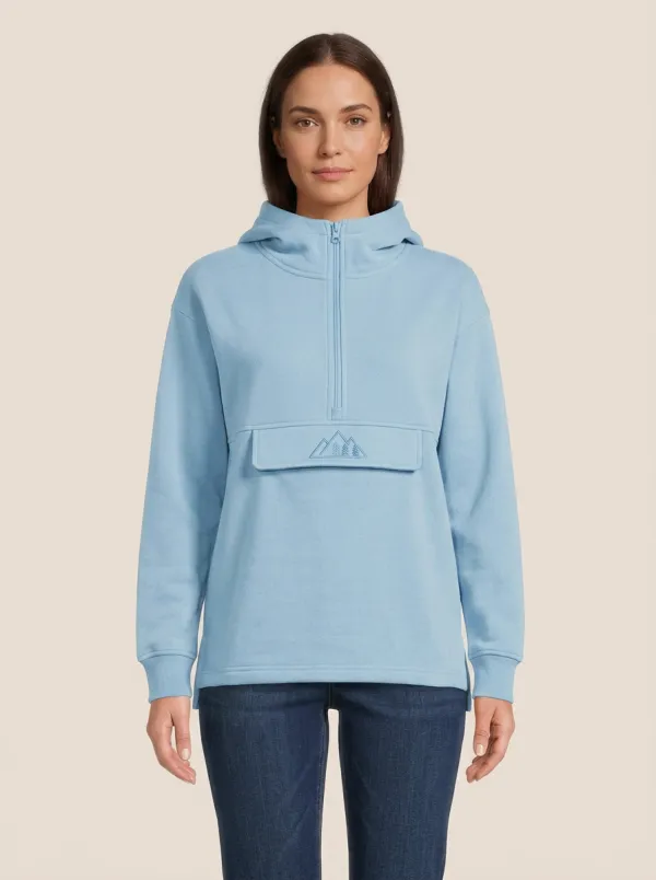 Women's Mountain-Embroidered Half-Zip Side-Slit Hoodie