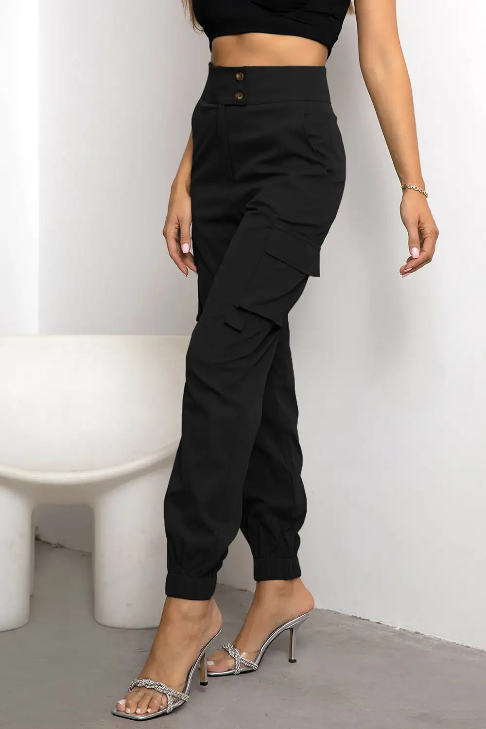 High Waist Pocketed Everyday Lightweight Cargo Pants