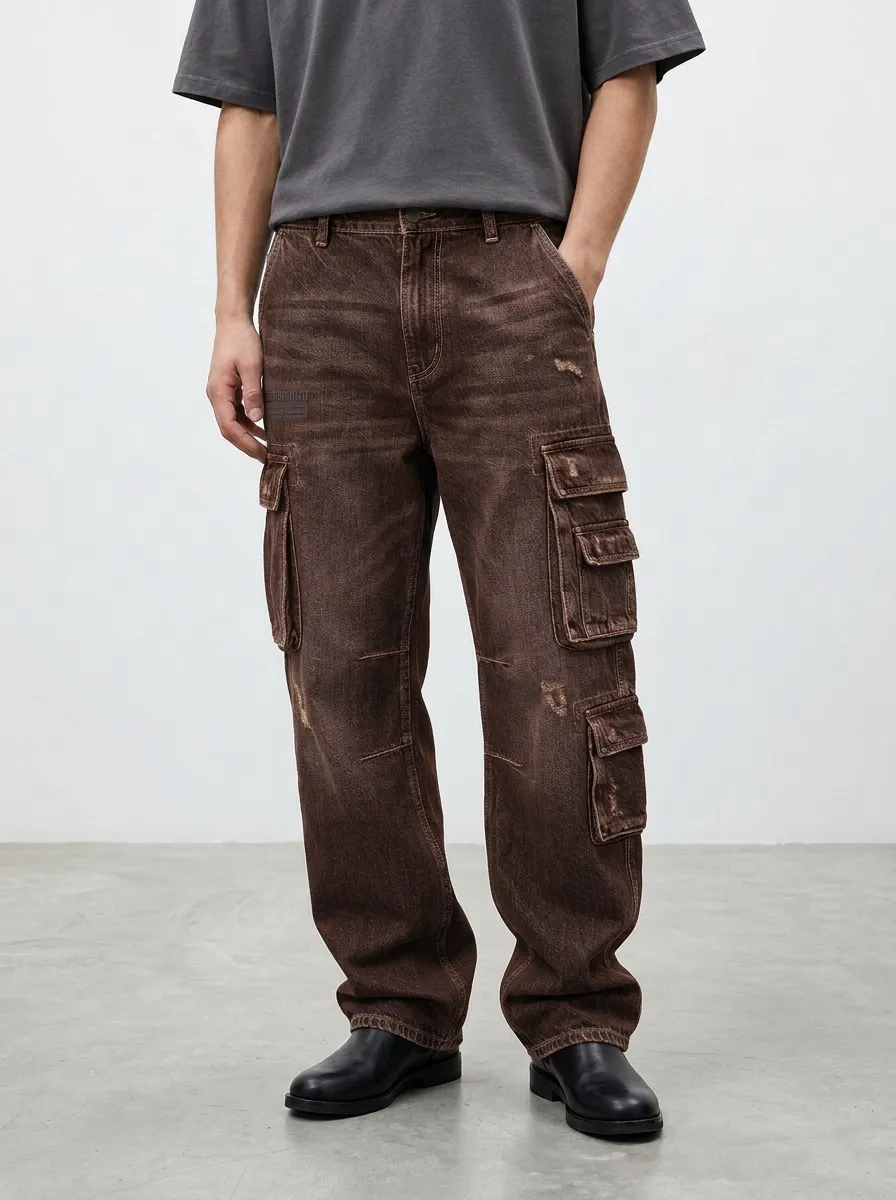 Men's Canyon Vintage Distressed Denim Multi-Pocket Cargo Jeans